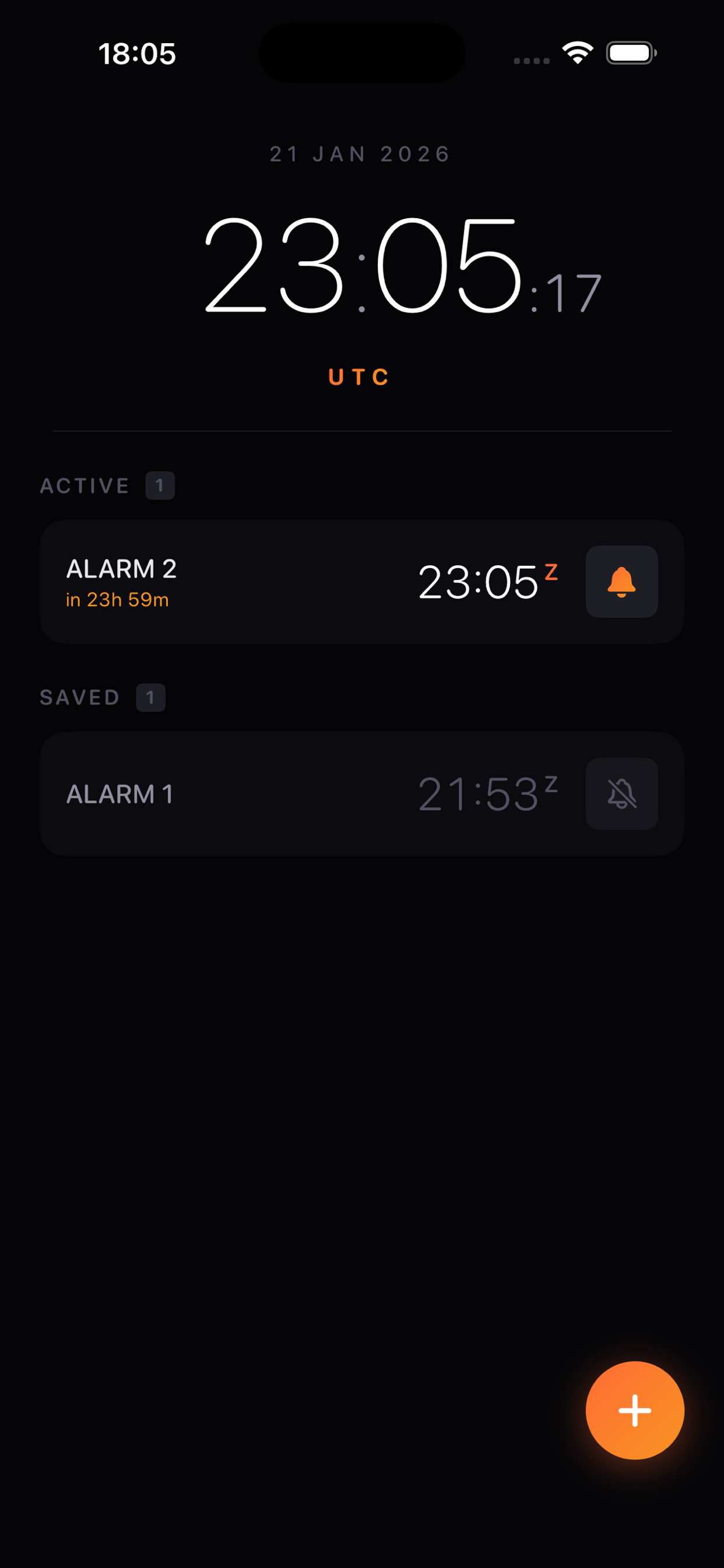 UTC Alarm - Main Screen
